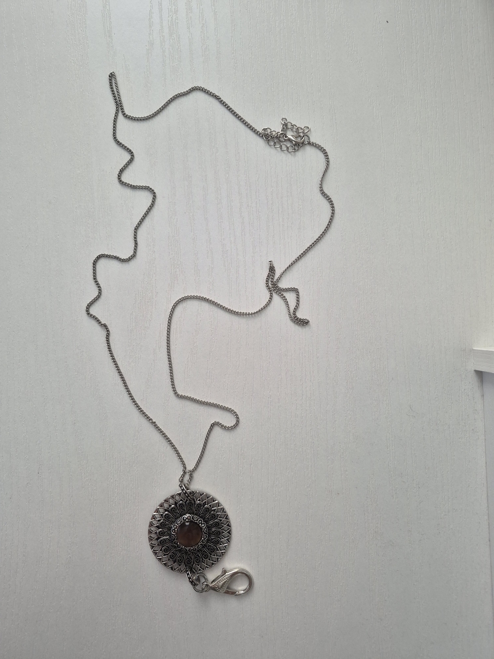 Silver-Tone Sunburst Pendant Necklace with Brown Accent